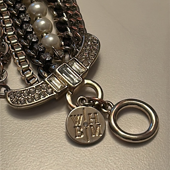 White House Black Market mixed media multi chain faux pearls toggle bracelet - Picture 7 of 9